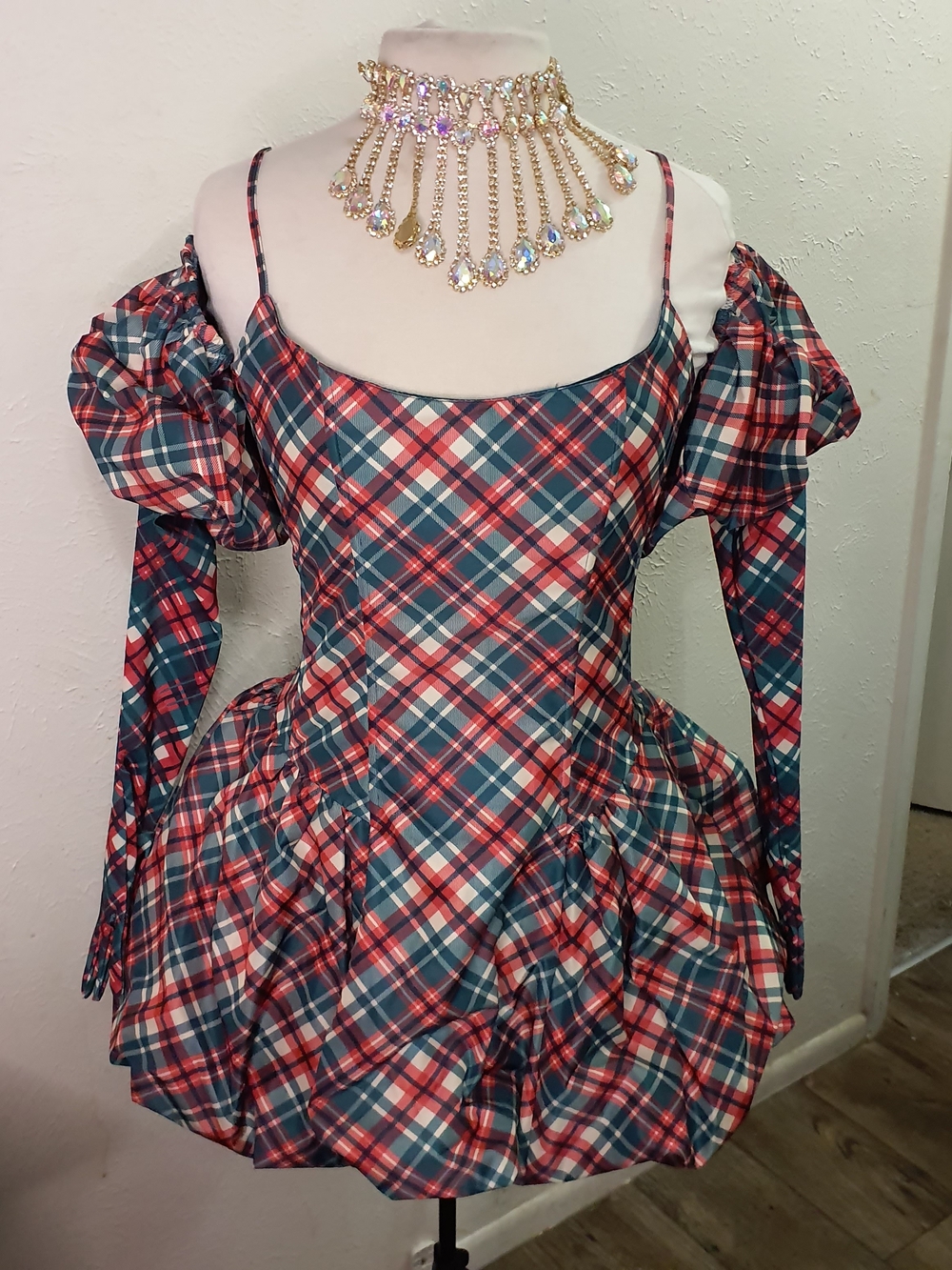 Sugar Thrillz Pink & Teal Plaid Bubble Mini Dress
